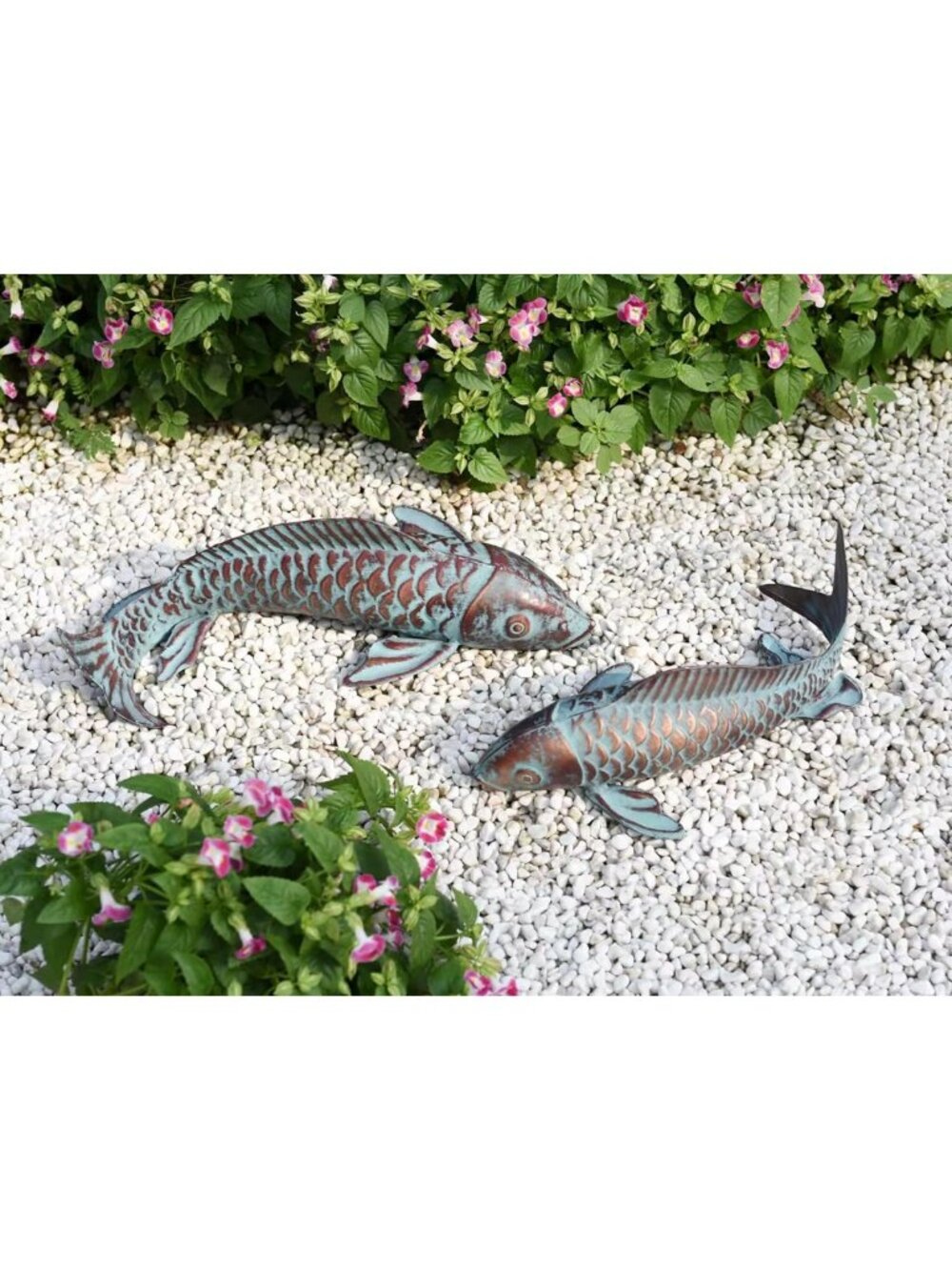 Antique Copper Koi Fish Garden Statue - Outdoor Yard Art Decor for Home & Patio